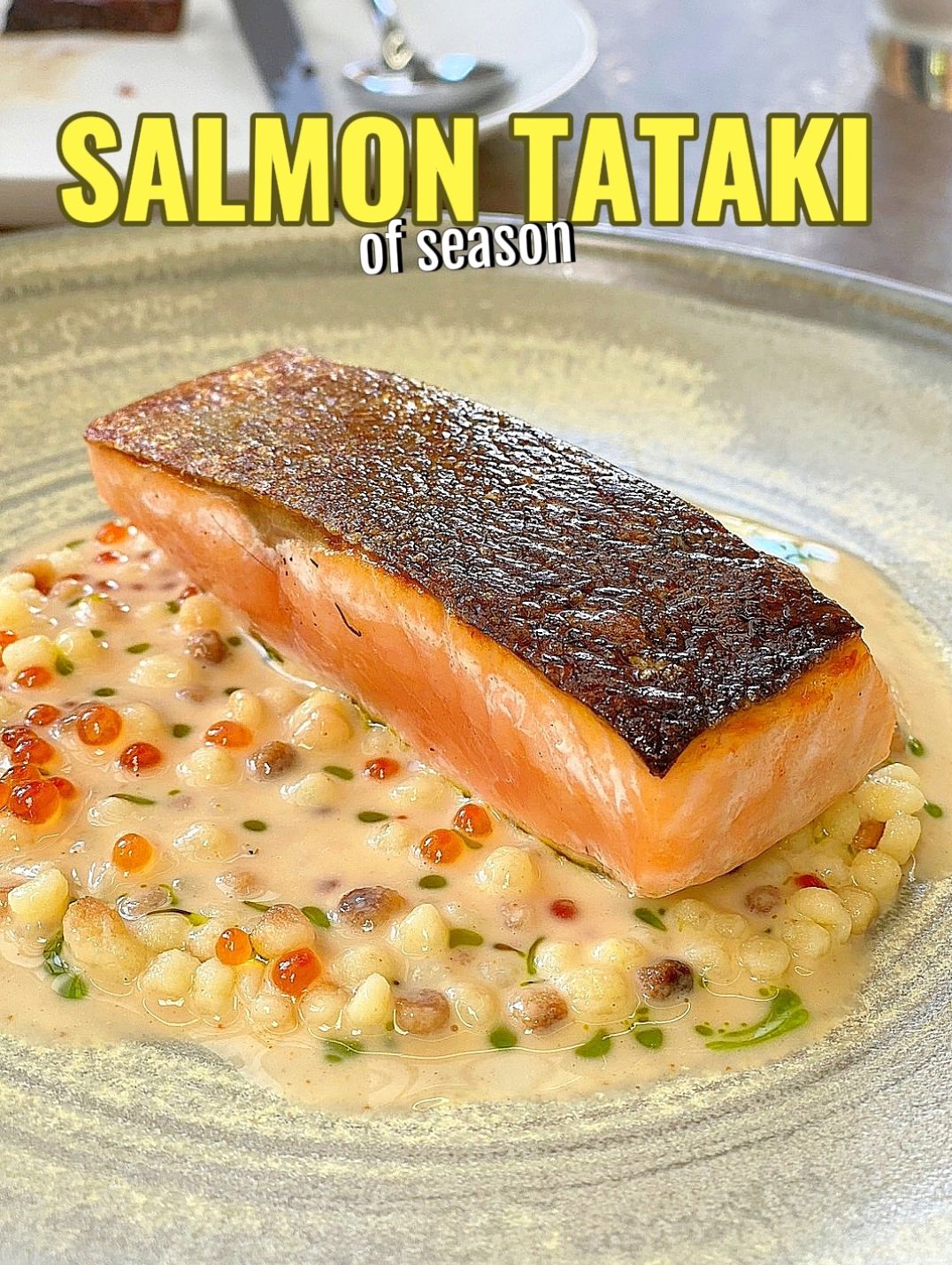 Michelin Inspired: Grilled Salmon (Tataki)& Fregula with a luscious Beurre-Blanc sauce